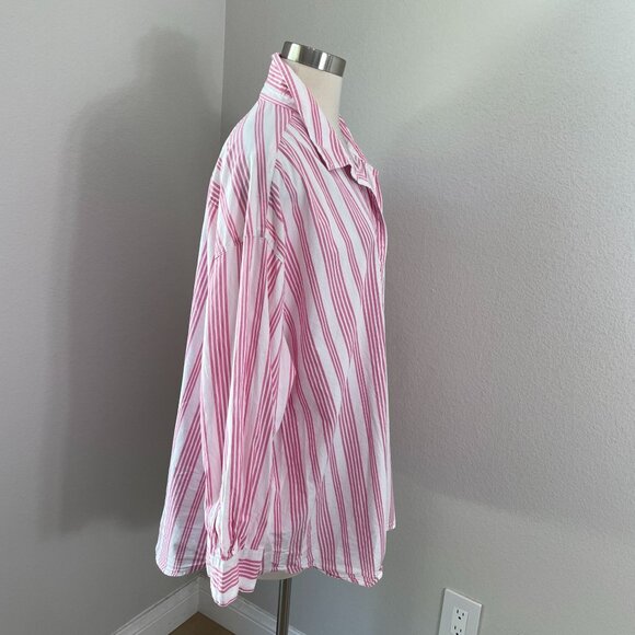 Old Navy Womens Plus 2X Boyfriend Shirt Pink White Striped Button Up Oversized - Picture 3 of 9